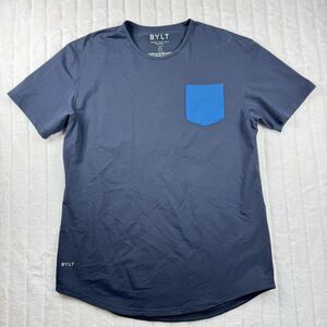 BYLT Drop Cut LUX Pocket T-Shirt Men's L Navy Crew Neck Short Sleeve Performance